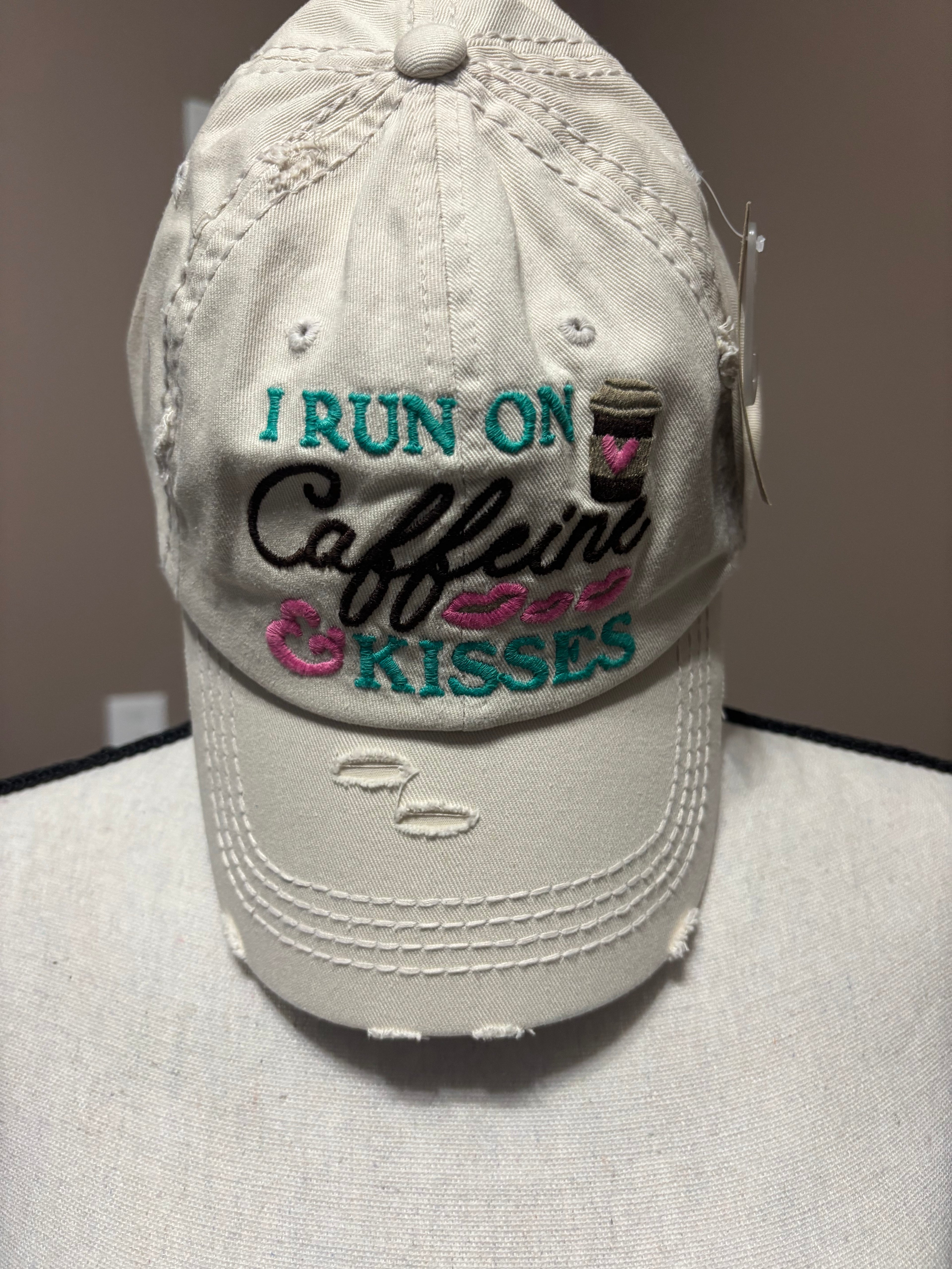 Caffeine and kisses ballcap