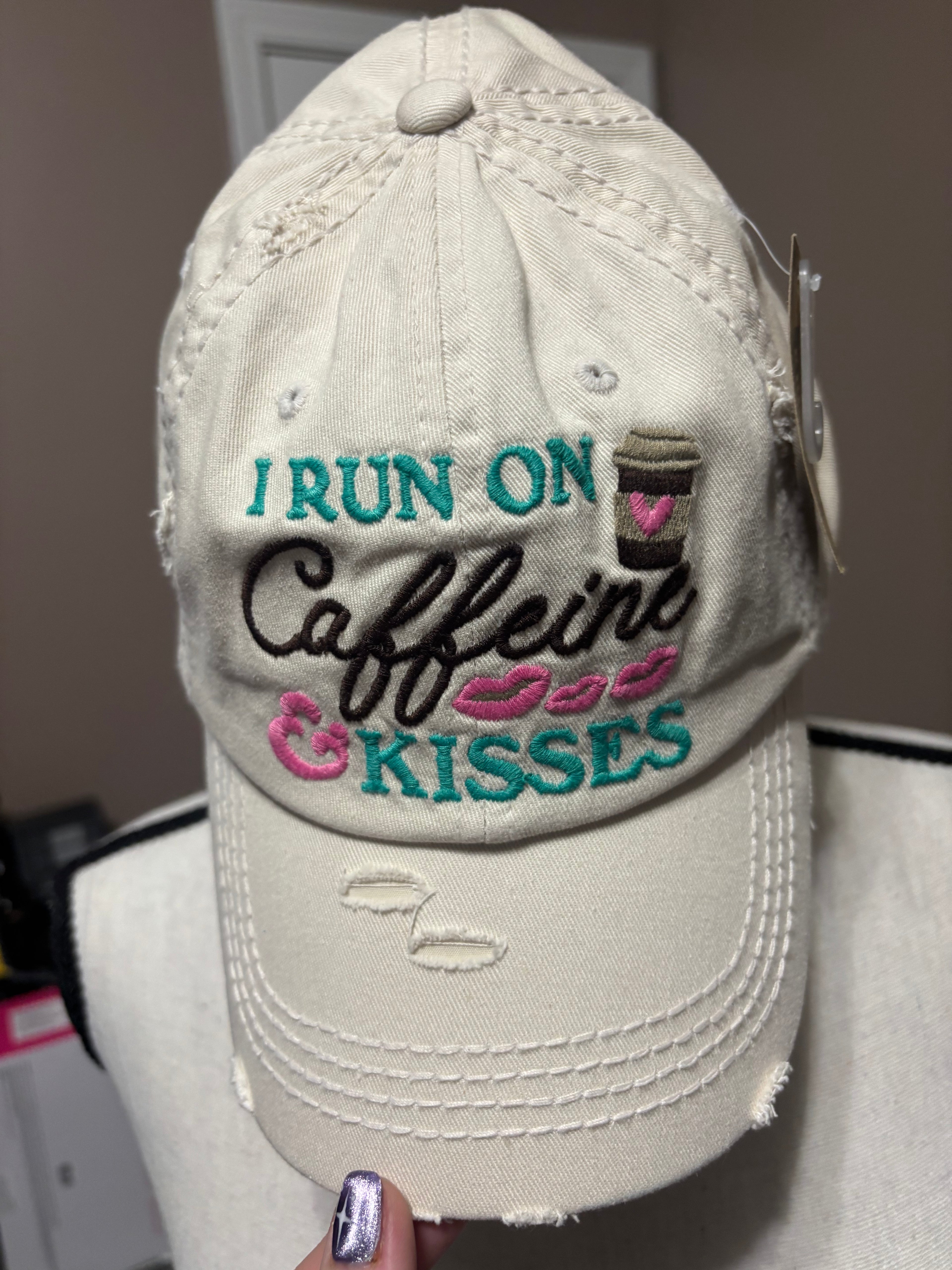 Caffeine and kisses ballcap